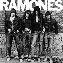 The Ramones (L-R, , , , ) on the cover of their debut  (1976), cementing their place at the dawn of the  movement.