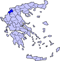 Map showing the Kastoria prefecture within Greece