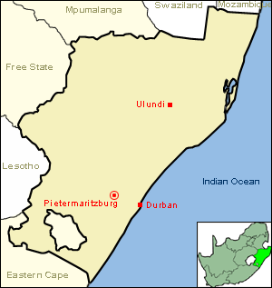 Location of Pietermaritzburg in KwaZulu-Natal province
