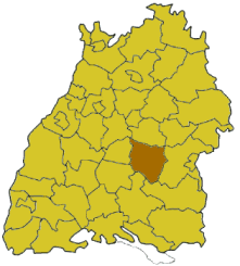 Map of Baden-Wrttemberg highlighting the district Reutlingen