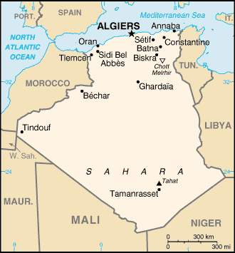 Map of Algeria with cities