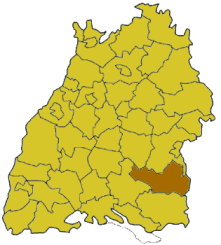 Map of Baden-Wrttemberg highlighting the district Biberach