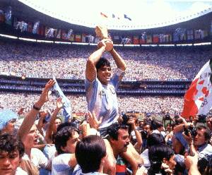 Maradona celebrating the victory of  over  in the  