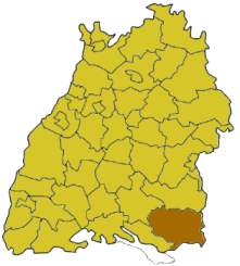 Map of Baden-Wrttemberg highlighting the district Ravensburg