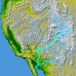 The Colorado River and major tributaries are shown on a map of the western United States and northern Mexico