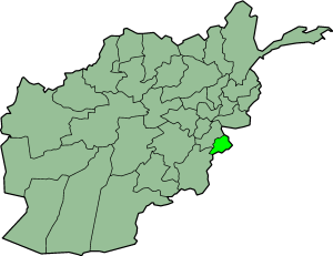 Map showing Khost province in Afghanistan