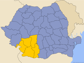 Map of Romania with Oltenia highlighted