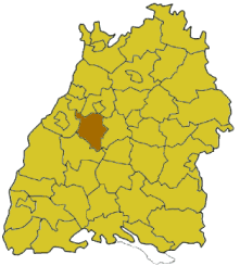 Map of Baden-Wrttemberg highlighting the district Calw