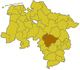 Map of Lower Saxony highlighting the district Hanover