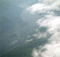 The upside-down-Y-shaped Lake seen from the sky