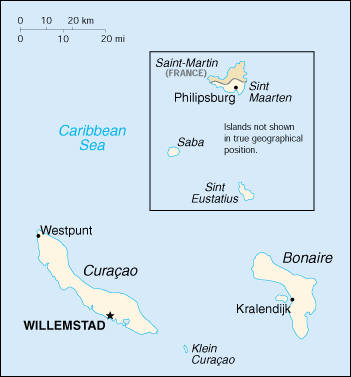 Map showing location of Sint Eustatius relative to  and Sint Maarten/