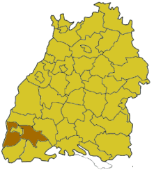Map of Baden-Wrttemberg highlighting the district Breisgau-Hochschwarzwald