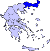 Map showing East Macedonia and Thrace periphery in Greece