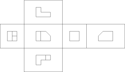 Image showing orthographic views located relative to each other in accordance with first-angle projection