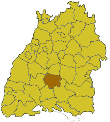 Map of Baden-Wrttemberg highlighting the district Zollernalbkreis