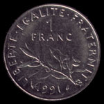1 French franc 1991 coin reverse