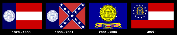 A diagram that shows the 1920, 1956, 2001, and 2003 Georgia flags
