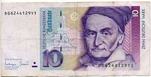 A 10   from  1993 showing Carl Friedrich Gauss (http://www.germannotes.com)