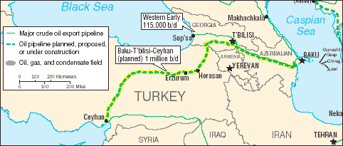 Route of the Baku-Tbilisi-Ceyhan pipeline