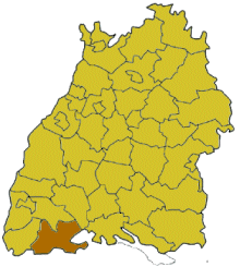 Map of Baden-Wrttemberg highlighting the district Waldshut