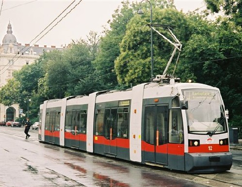 An ultra low floor tram (ULF) in ,  (July )