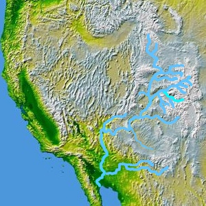 The Gunnison River, a tributary of the Colorado River, is shown highlighted on a map of the western United States
