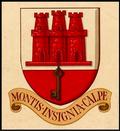 Coat of Arms with text "Montis insignia calpe" (Latin: "Badge of the Rock of Gibraltar")