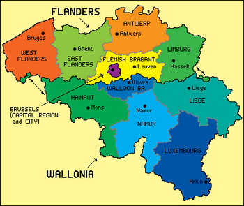 Belgium is composed of the 5 northern -speaking provinces of , the 5 southern -speaking provinces of  and the .