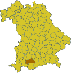 Map of Bavaria highlighting the district Weilheim-Schongau