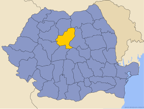 Administrative map of  with Mureş county highlighted