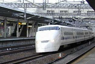 Shinkansen 300 Series passing through Maibara Station, April 2002