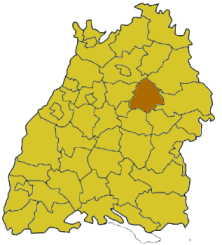 Map of Baden-Wrttemberg highlighting the district Rems-Murr-Kreis