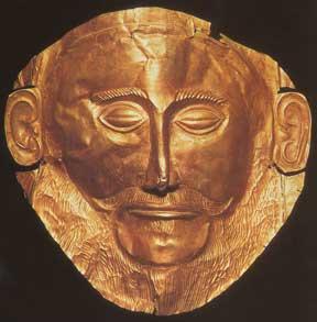 'Mask of Agamemnon' from Mycenae, Greece. Discovered by Heinrich Schliemann in 1876 at Mycenae; since proven not to depict Agamemnon.