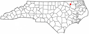 Location of Woodland, North Carolina