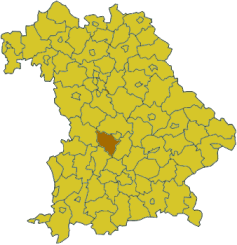 Map of Bavaria highlighting the district Neuburg-Schrobenhausen