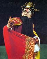 Cao Cao as depicted in . His face is traditionally painted white to symbolize his treacherous character.