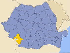 Administrative map of  with Mehedinţi county highlighted