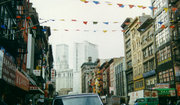Manhattan's Chinatown in 1995, with 1  (the North Tower) in the background.