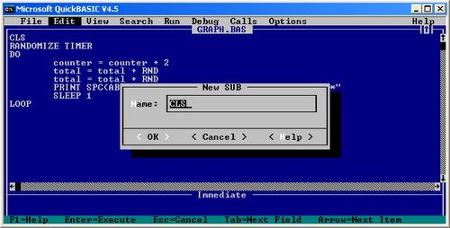 A typical session in Microsoft QuickBASIC