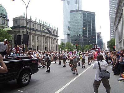 Baton twirlers perform in the 2002 Divers/Cité pride parade in downtown Montreal