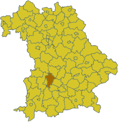 Map of Bavaria highlighting the district Aichach-Friedberg