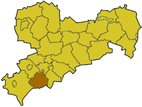 Map of Saxony highlighting the district Aue-Schwarzenberg