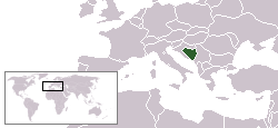 Map showing the location of Bosnia and Herzegovina