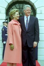 Portrait of the President and First Lady at the South Portico of the White House, February 2000.