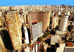 Landmark buildings  Edifcio Italia (at left) and Copan (curved faade at center), in So Paulo Downtown.