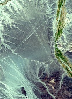 Satellite picture of an area containing lines.