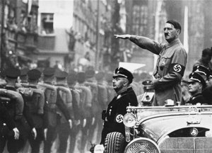 Adolf Hitler and  (below Hitler's arm)