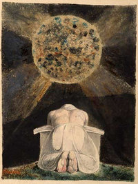 Illustration: The archetype of the "creator" is a familiar image in the illuminated books of William Blake. Here, Blake depicts an almighty creator stooped in prayer contemplating the world he has forged. The  is the third in a series of illuminated books, hand-painted by Blake and his wife, known as the "Continental Prophecies", considered by most critics to contain some of Blake's most powerful imagery.