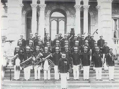 Henri Berger, standing in front, is the Father of the Royal Hawaiian Band, the oldest municipal band in the United States.