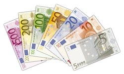 Euro banknotes in circulation throughout the twelve countries of the  that form the Eurozone